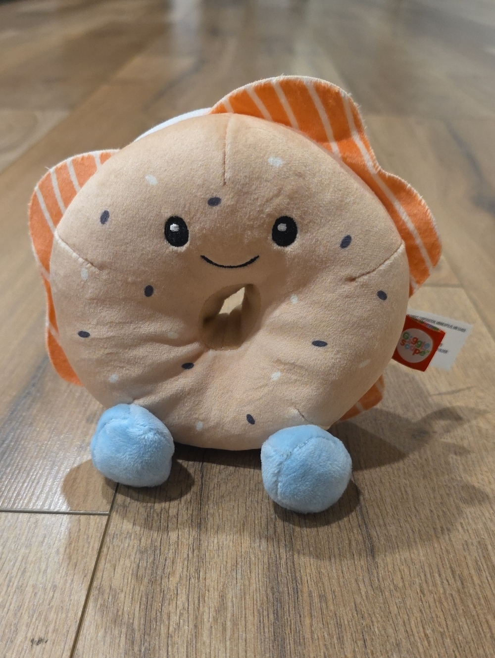 Plush Bagel Stuffed Toy - Orange & Light Blue Cute Smiling